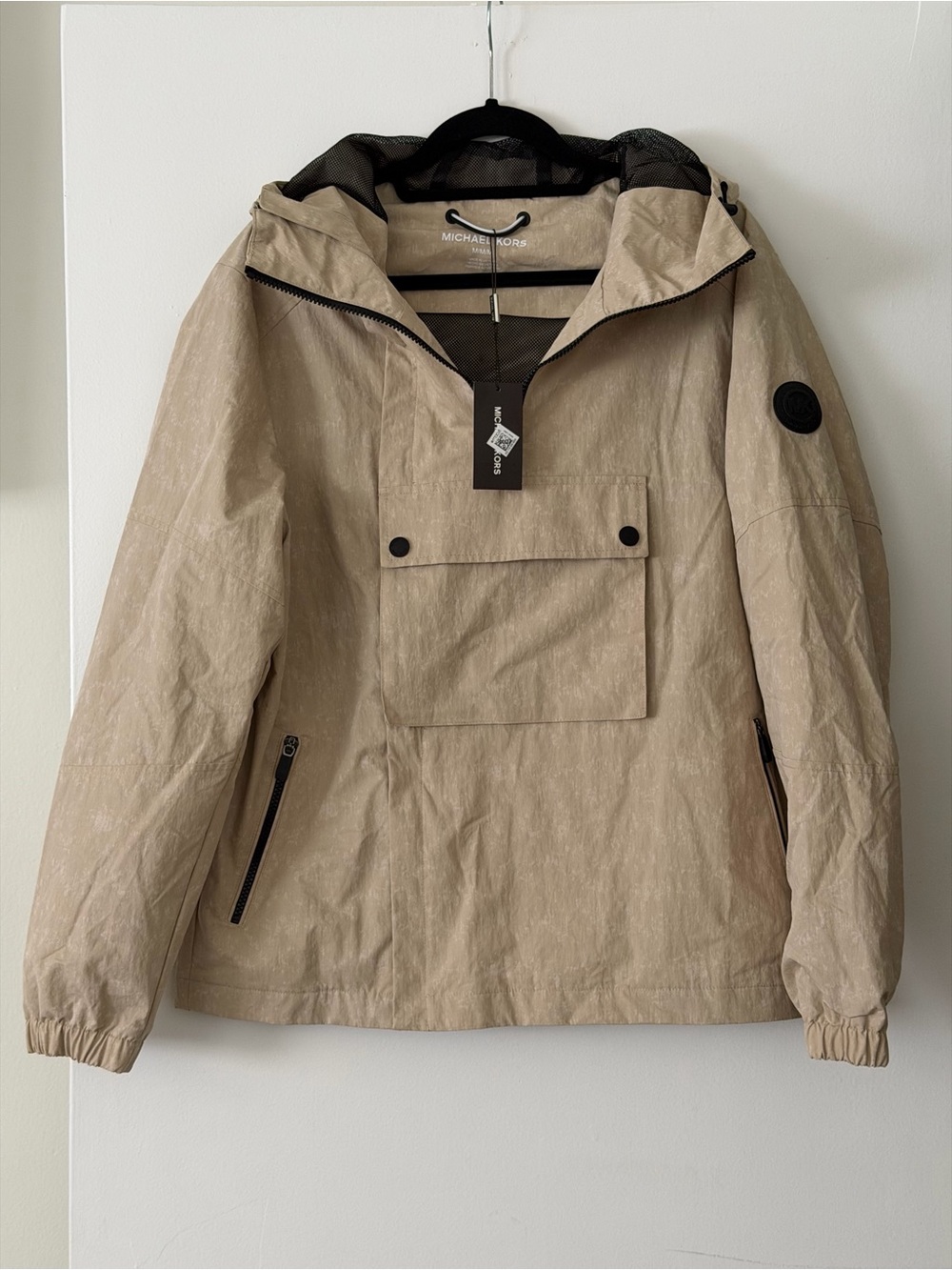 Michael Kors Men’s Beige Windbreaker Anorak Cargo Jacket with Hood - Size M